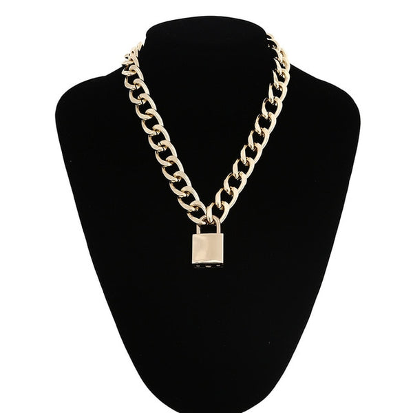 Gothic Grunge Padlock Thick Chain Necklace