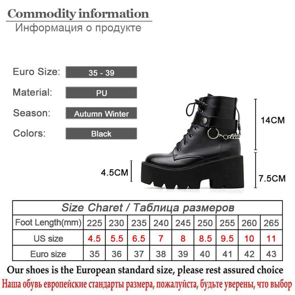 Gothic Chain Strap Lace Up Platform Boots
