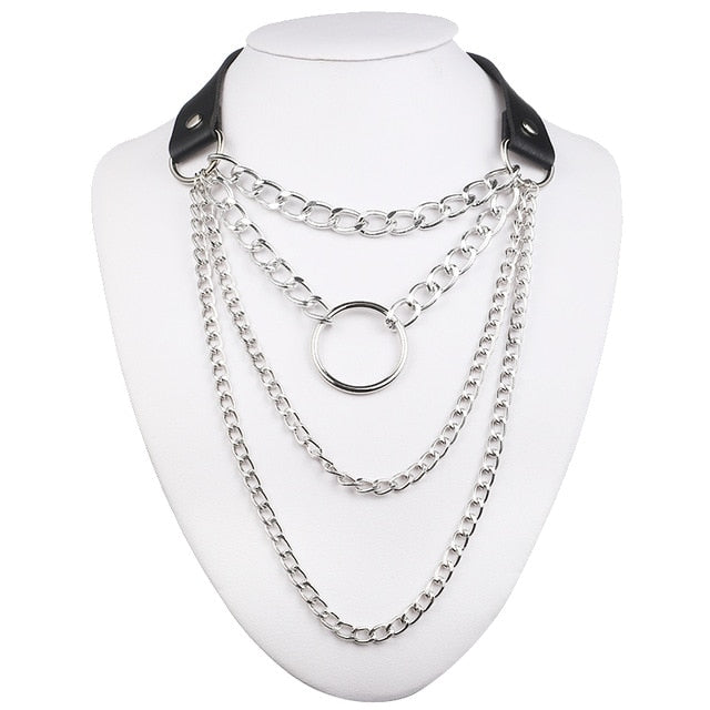 Gothic Layered Chain O-Ring Choker Collar Necklace