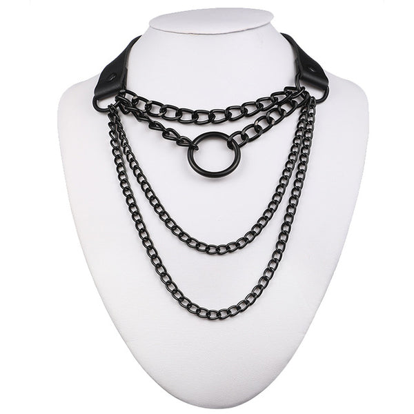 Gothic Layered Chain O-Ring Choker Collar Necklace