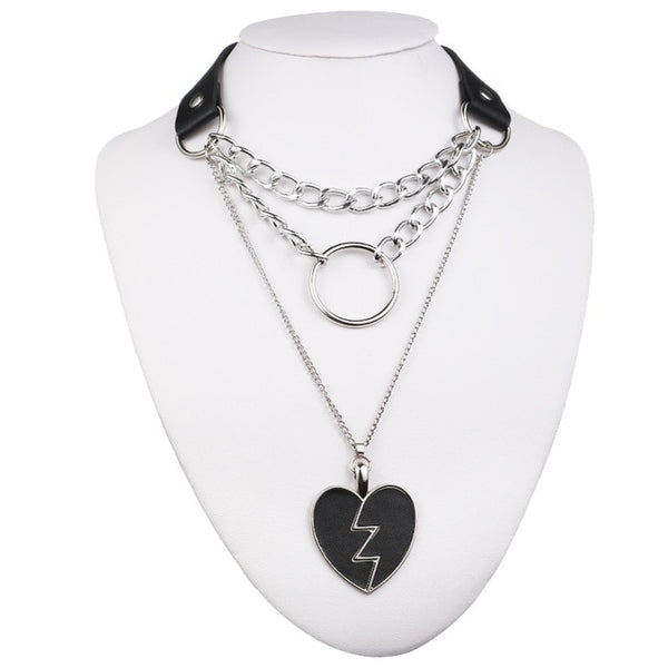 Gothic Layered Chain O-Ring Choker Collar Necklace