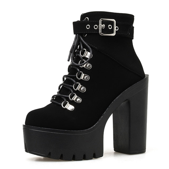 Gothic Suede Single Buckle Strap Lace Up Platform Boots – ROCK 'N DOLL