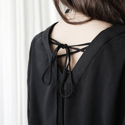 Gothic Belted V Collar Mini Dress