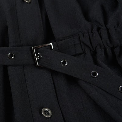 Gothic Belted V Collar Mini Dress Shirt