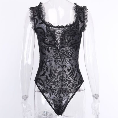 Gothic Lace And Mesh Bodysuit