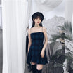Gothic Blue Sling Strap Plaid Dress