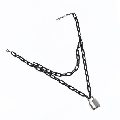Gothic Grunge Black Chain Padlock O-Ring Necklace