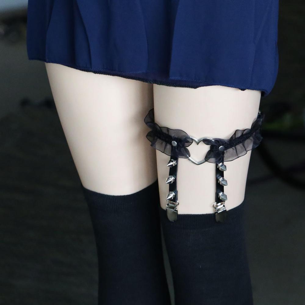 Gothic Harajuku Heart and Spikes Lace Leg Garter Suspender (Available in 4 colors)