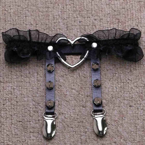 Gothic Harajuku Heart and Spikes Lace Leg Garter Suspender (Available in 4 colors)