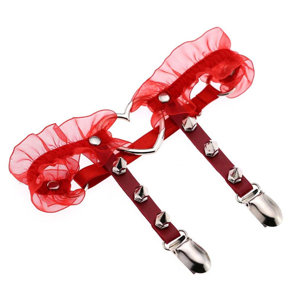 Gothic Harajuku Heart and Spikes Lace Leg Garter Suspender (Available in 4 colors)