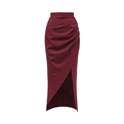 Gothic Grunge Plaid Asymmetrical Long Skirt