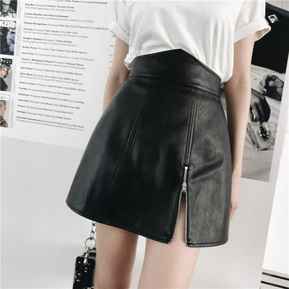 Gothic PU Leather High Waist Zipper Mini Skirt