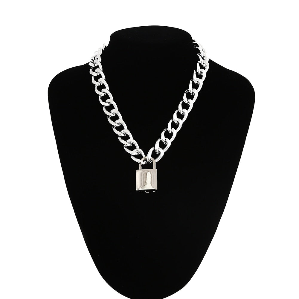 Gothic Grunge Padlock Thick Chain Necklace