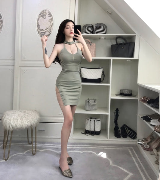 Gothic Side Sling Chain Mini Dress