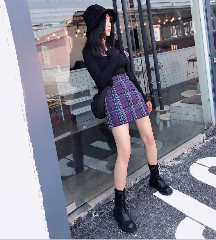 Gothic Grunge Plaid High Waist Mini Skirt (Available in Plus Size)