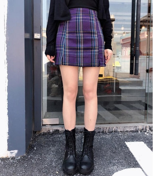 Gothic Grunge Plaid High Waist Mini Skirt (Available in Plus Size)