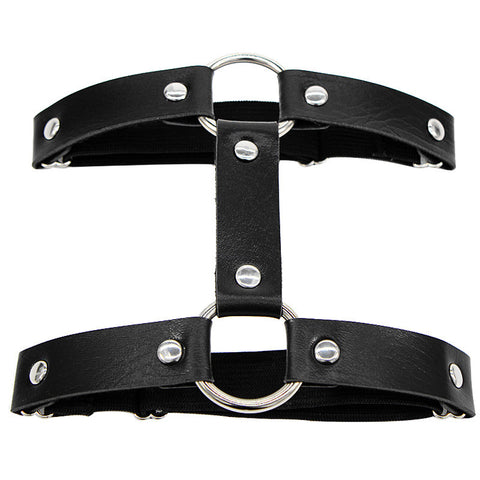 Gothic Faux Leather O-Ring Double Strap Leg Harness