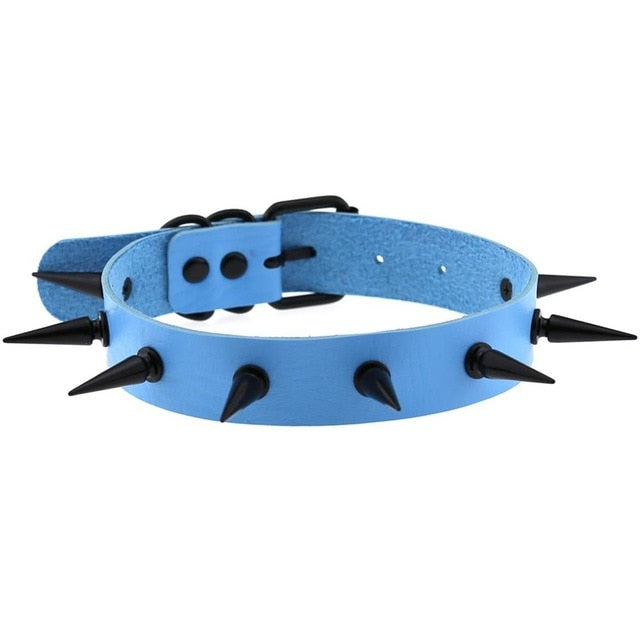 Gothic Punk All Black Large Spikes Choker Necklace (Available in 16 colors)