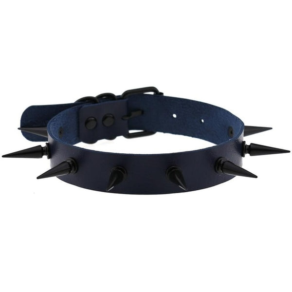 Gothic Punk All Black Large Spikes Choker Necklace (Available in 16 colors)