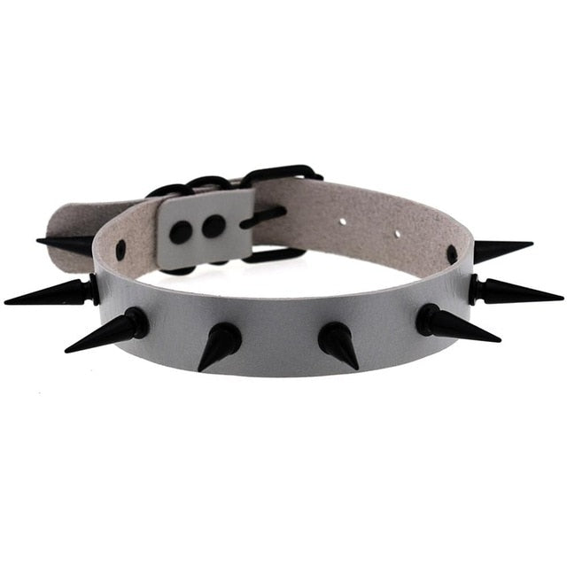 Gothic Punk All Black Large Spikes Choker Necklace (Available in 16 colors)