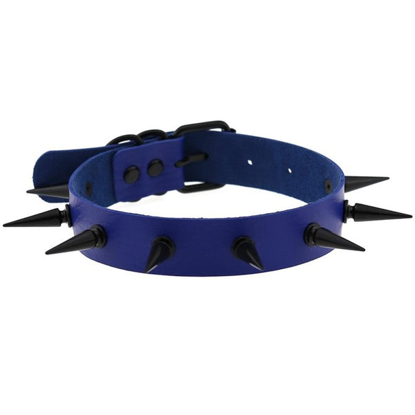 Gothic Punk All Black Large Spikes Choker Necklace (Available in 16 colors)