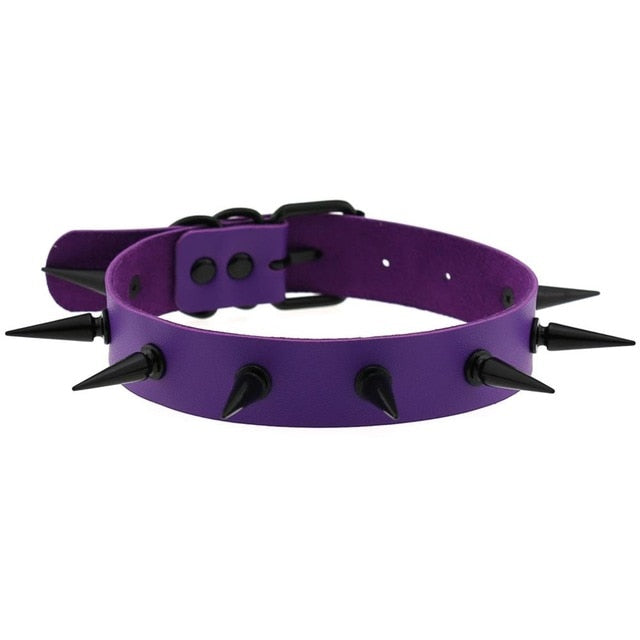 Gothic Punk All Black Large Spikes Choker Necklace (Available in 16 colors)