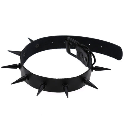 Gothic Punk All Black Large Spikes Choker Necklace (Available in 16 colors)