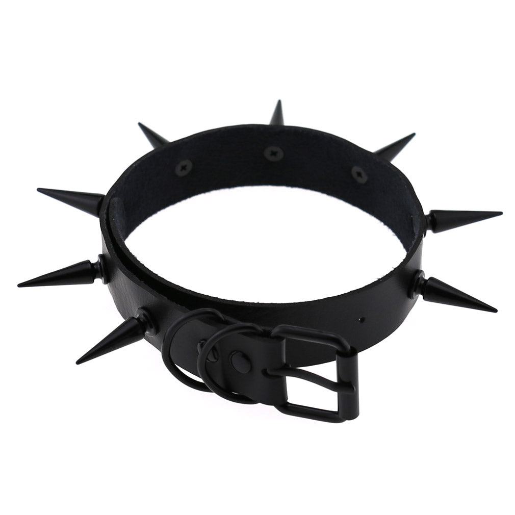 Gothic Punk All Black Large Spikes Choker Necklace (Available in 16 colors)