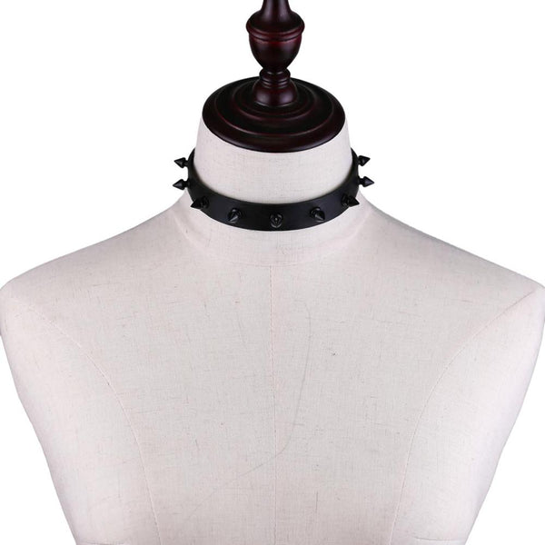Gothic Punk All Black Small Spikes Choker Necklace (Available in 16 colors)
