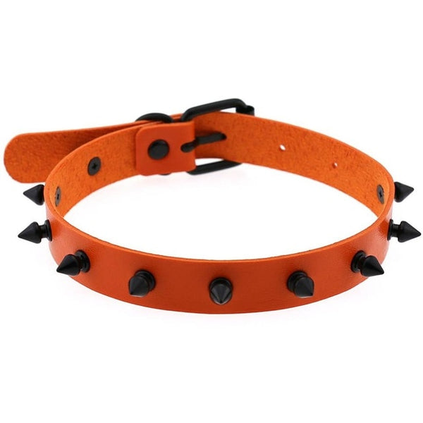Gothic Punk All Black Small Spikes Choker Necklace (Available in 16 colors)