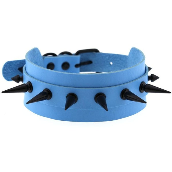 Gothic Punk All Black Large Spikes Choker Necklace (Available in 16 colors)