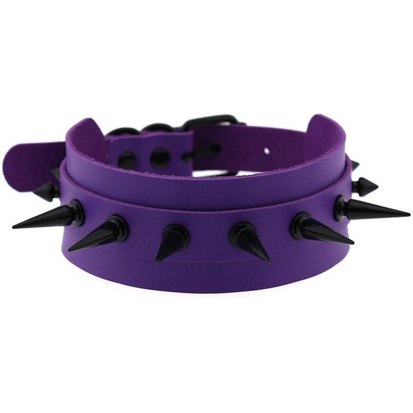 Gothic Punk All Black Large Spikes Choker Necklace (Available in 16 colors)