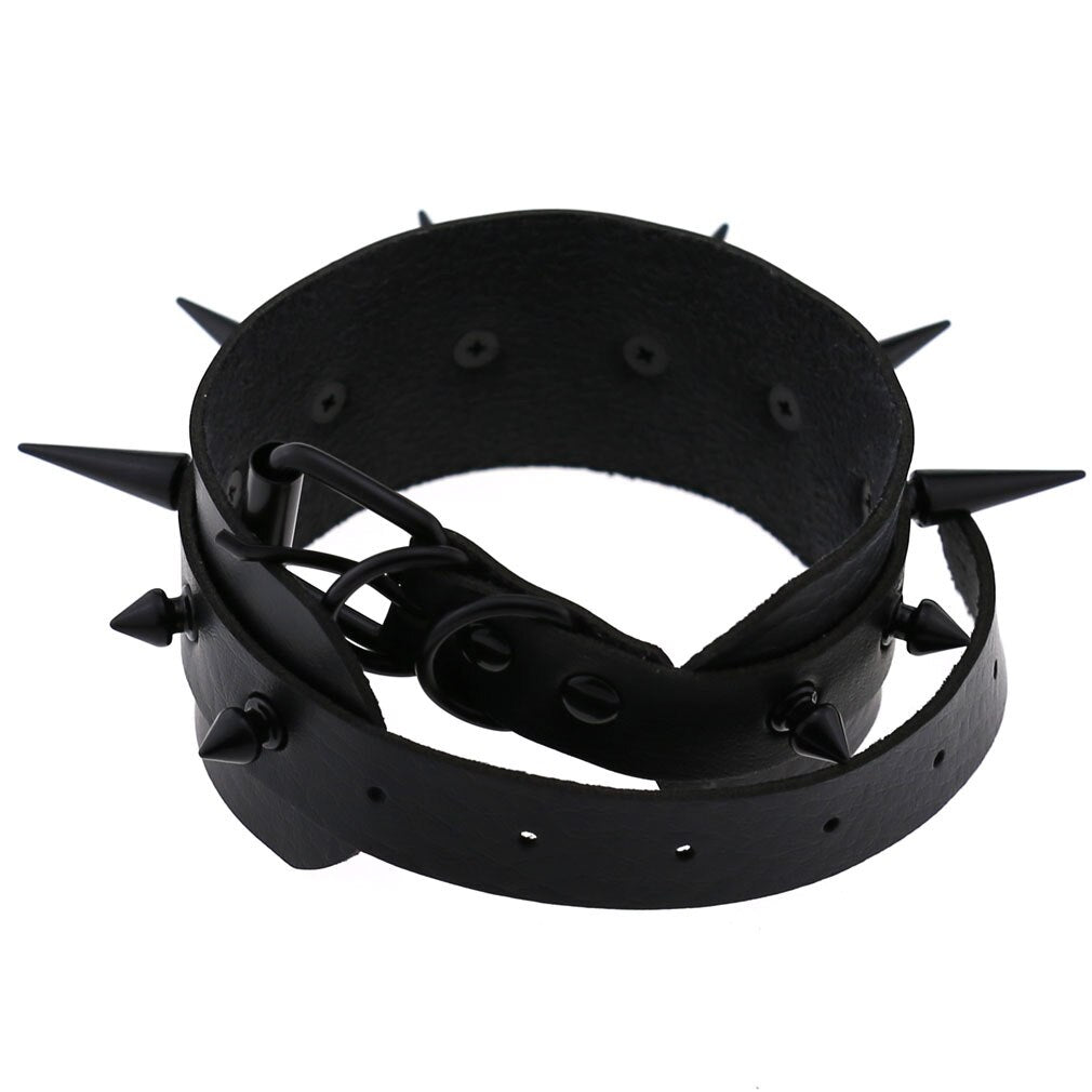 Gothic Punk All Black Large Spikes Choker Necklace (Available in 16 colors)