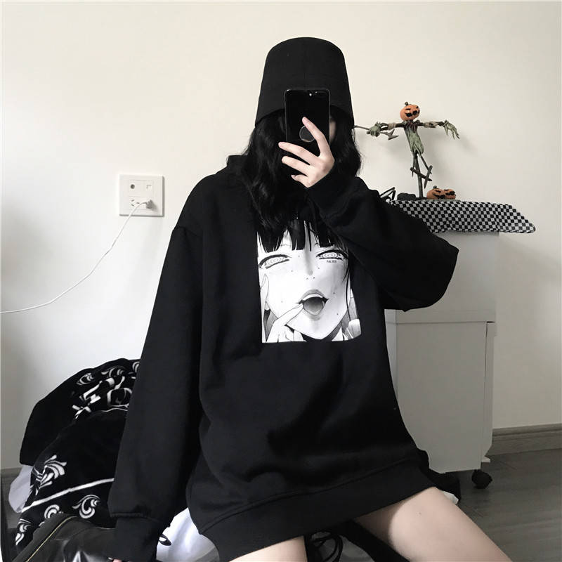 Gothic Harajuku Streetwear Ahegao Manga Girl Oversized Hoodie