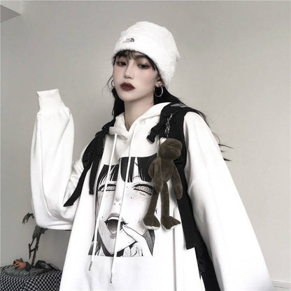 Gothic Harajuku Streetwear Ahegao Manga Girl Oversized Hoodie