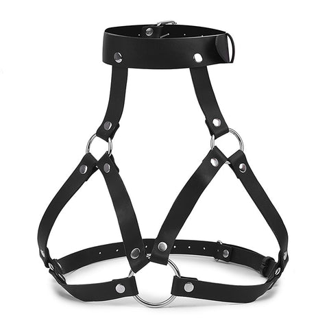 Gothic Faux Leather Choker Chest O-Ring Harness