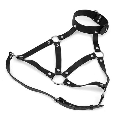 Gothic Faux Leather Choker Chest O-Ring Harness