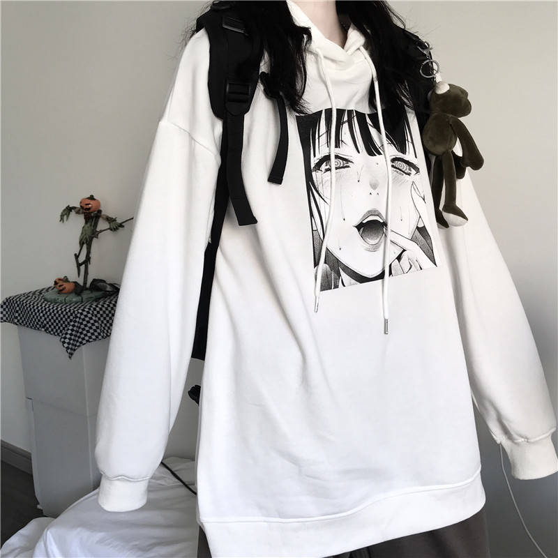 Gothic Harajuku Streetwear Ahegao Manga Girl Oversized Hoodie