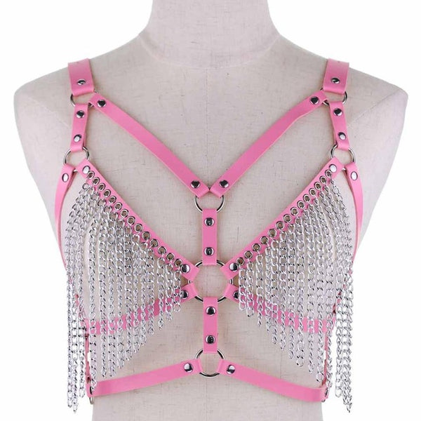 Gothic Leather And Chains Body Harness (Available in 16 colors)