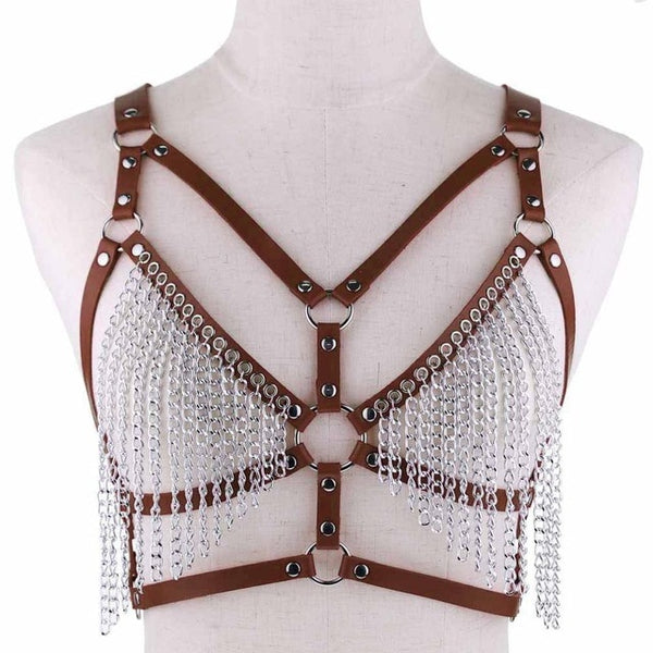 Gothic Leather And Chains Body Harness (Available in 16 colors)