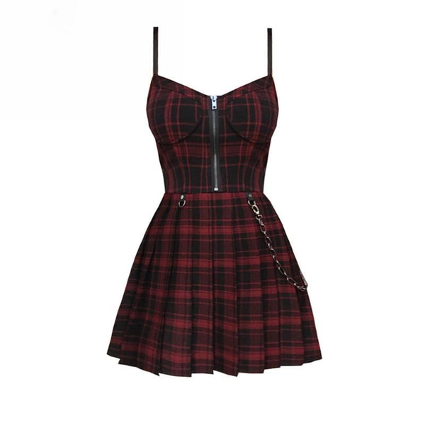 Gothic Grunge Spaghetti Strap Plaid Mini Dress (Available in 2 colors)
