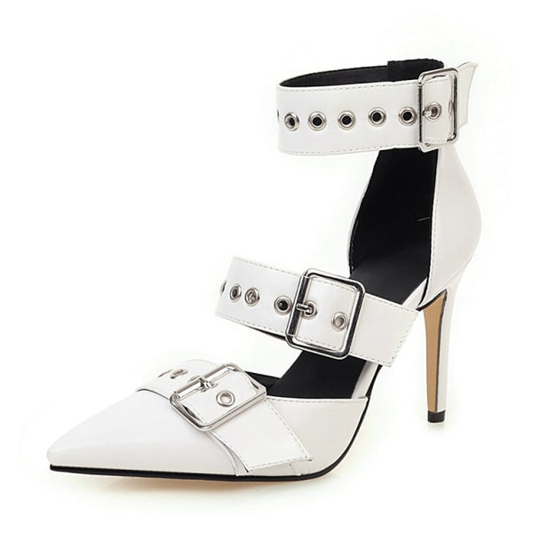 Gothic Pointed Toe Buckle Rivets Stiletto Pumps Heels