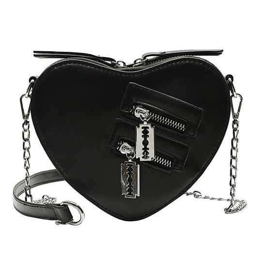 Gothic Heart Shaped Blade Zipper Chain Bag