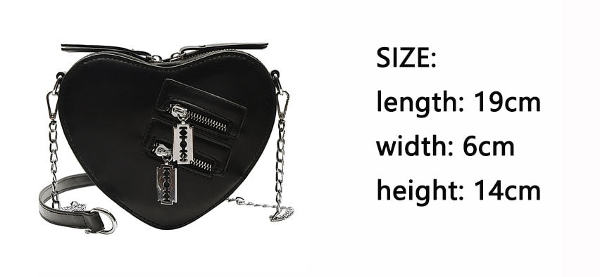 Gothic Heart Shaped Blade Zipper Chain Bag
