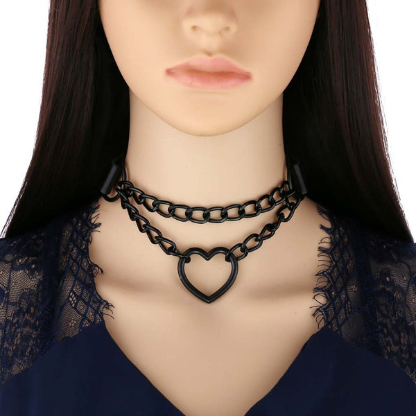 Gothic All Black Heart Chain Choker Necklace (Available in 16 colors)