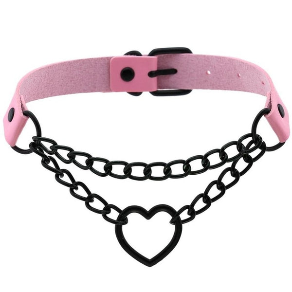 Gothic All Black Heart Chain Choker Necklace (Available in 16 colors)