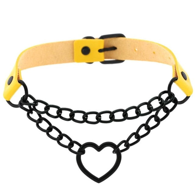 Gothic All Black Heart Chain Choker Necklace (Available in 16 colors)