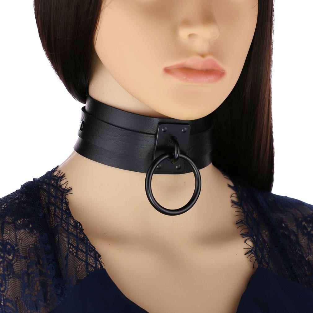Gothic All Black Single O-Ring Choker Necklace (Available in 16 colors)