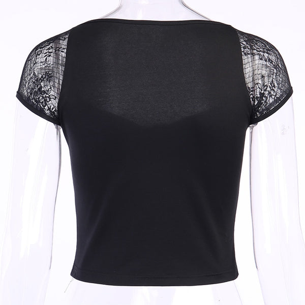 Gothic Lace Sleeves Lace Up Front Top