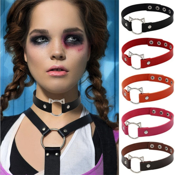 Gothic Harajuku Cat Ring Choker Necklace (available in 9 colors)